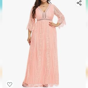 Women's Plus Size Boho Maxi Floral Lace Bohemian Wedding Dress V Neck Flowy Long